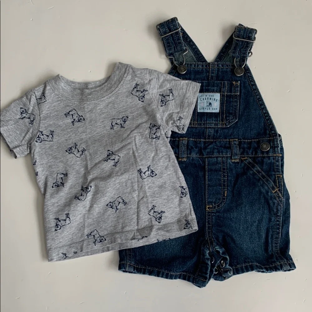 Carter’s Denim Overalls and Gray T-Shirt Set 6 Months